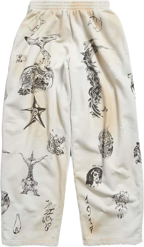 Balenciaga Men's Tat Baggy Sweatpants Beige/Brown (XS)